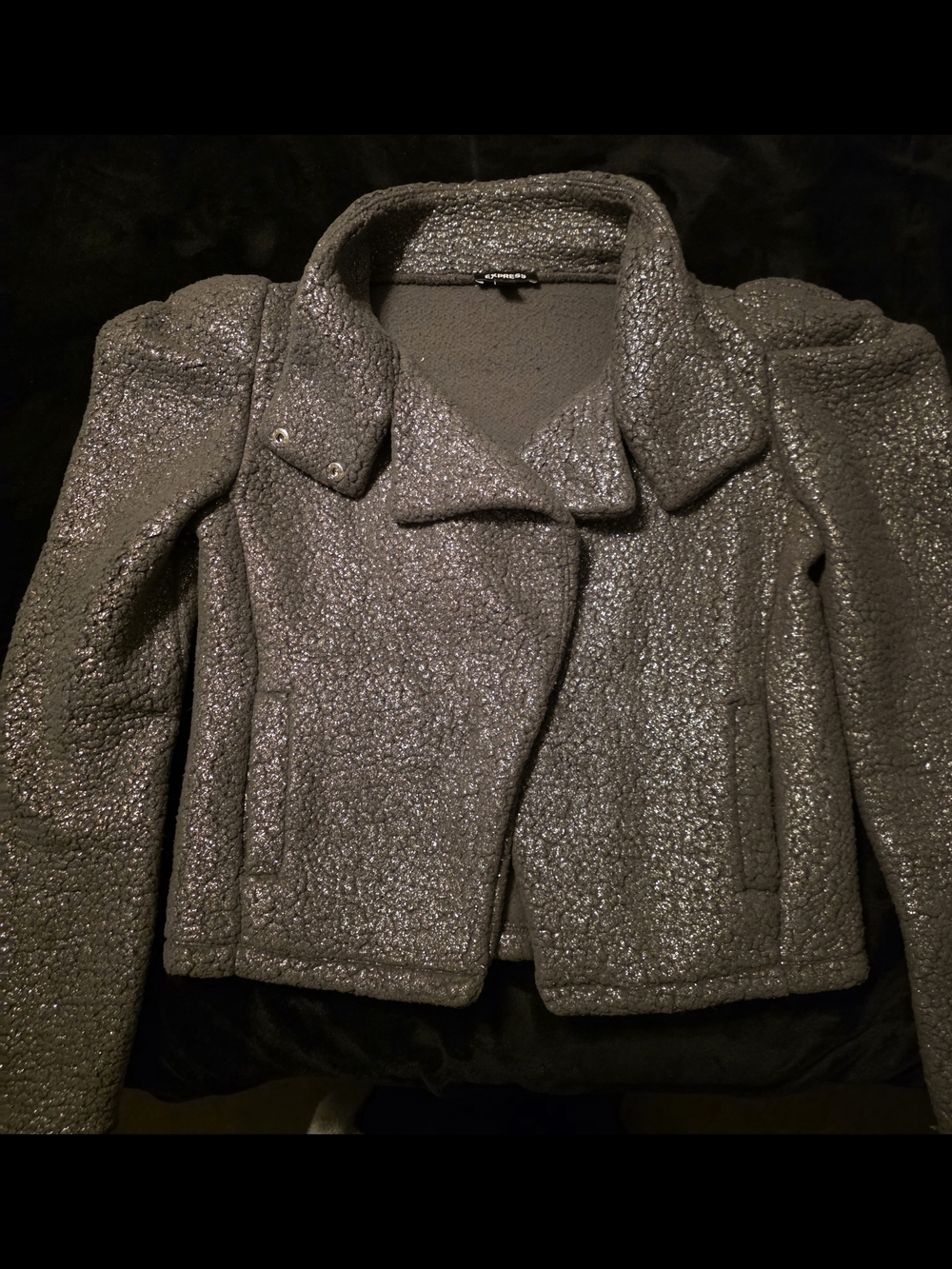 Express Metallic Teddy/fleece Moto Jacket in Silver Gray Size Extra Small